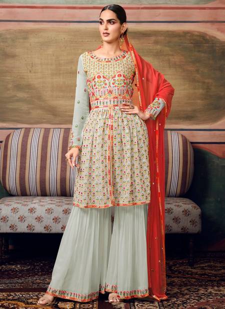 Light Pista Colour MAISHA ZAREEN Heavy Wedding Wear Pure Georgette Designer Sharara Suit Collection 11063